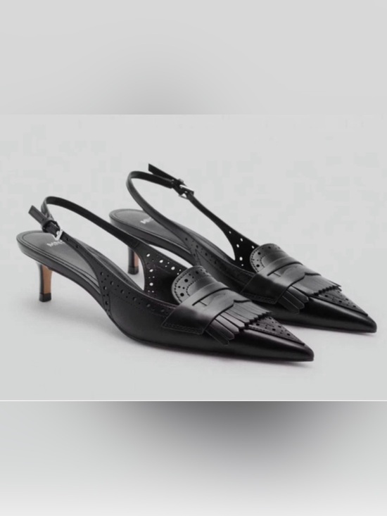 Mango Shoes - NEW MANGO MNG BLACK KILTIE FRINGE POINTED SLINGBACK SHOES SZ 37 US 6.5